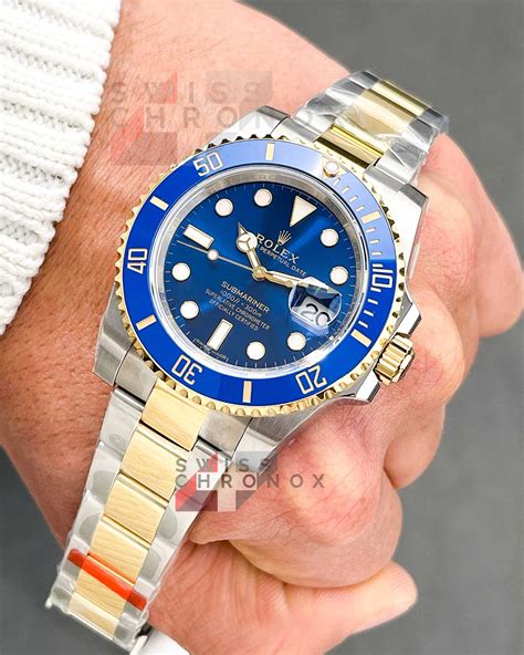 rolex sub 2 tone blue 2000 review|rolex submariner with blue dial.